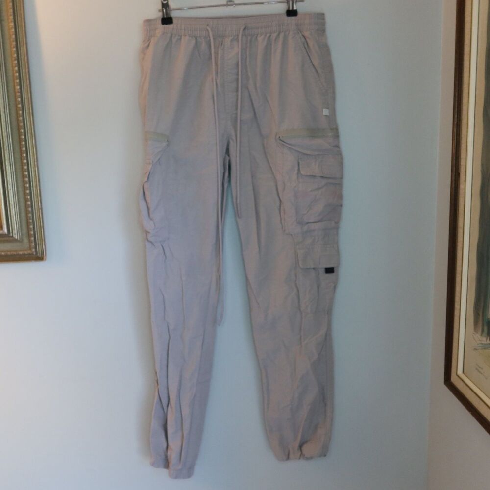 Standard Cloth Pants Mens M Tan Tapered Leg Elastic Waist Drawstring